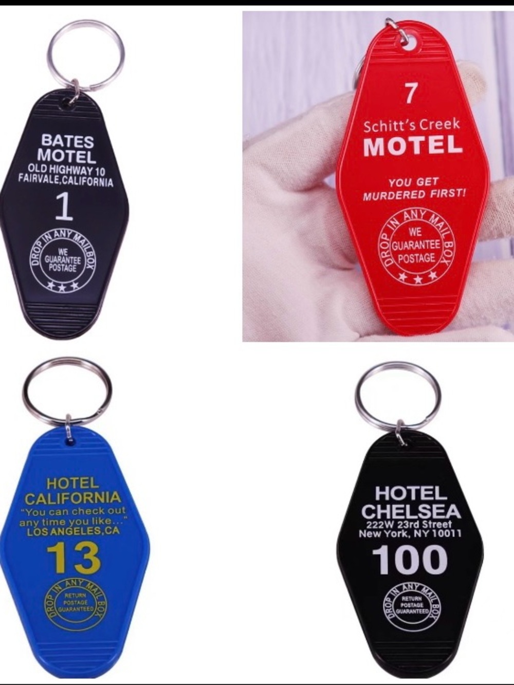 4 Retro Motel/Hotel Key Chains Fobs